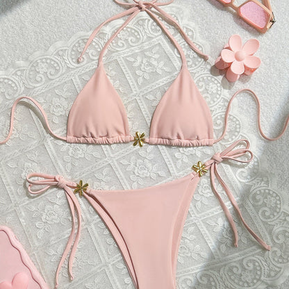 Sexy Exposed Back Women Summer Beach Solid Color Bikini