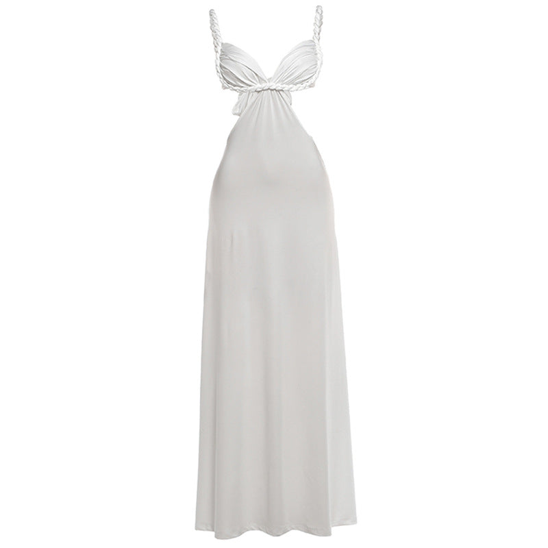 Summer Women Clothing Sexy Irregular Asymmetric Cropped Outfit Low Collar Solid Color Sheath Dress for Women