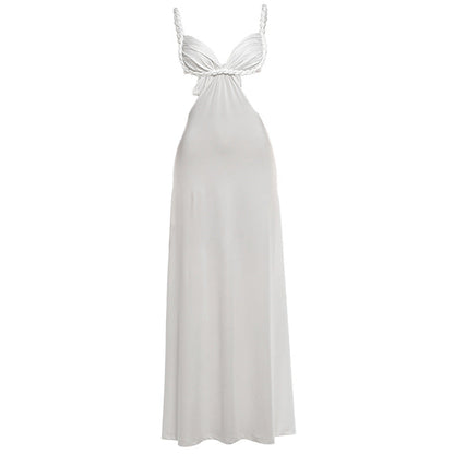 Summer Women Clothing Sexy Irregular Asymmetric Cropped Outfit Low Collar Solid Color Sheath Dress for Women