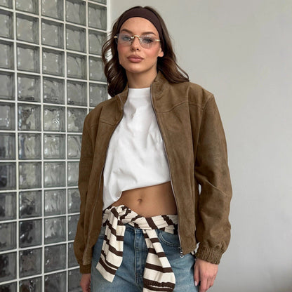 Women Jacket Retro Personality Street Khaki Suede Warm Jacket Autumn Winter