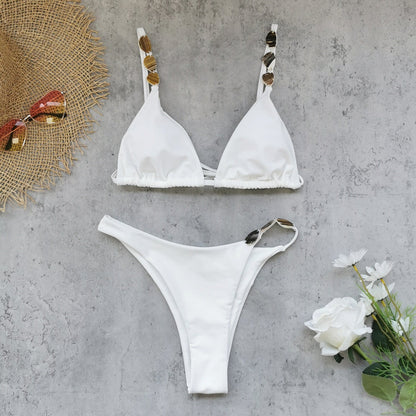 Pure White Three Point Bikini Strap Sexy Backless Split Swimsuit Women Bikini