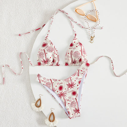 Split Swimsuit Sexy Women Fission Swimsuit Tropical Leaf Printed Swimsuit