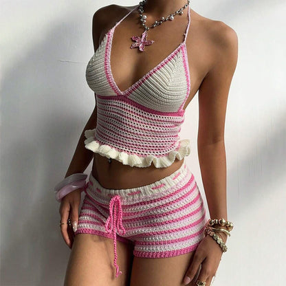 Solid Color Sexy V Neck Beach Vest Swimsuit Blouse Sun Proof Set For Women