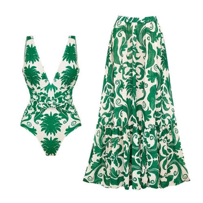 Swimsuit V neck Floral One Piece Swimsuit Women Skirt Average Size None