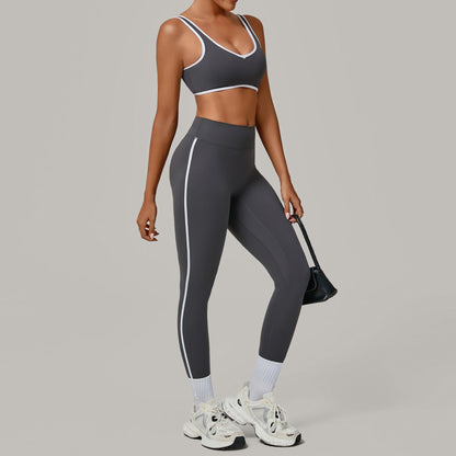 Contrast Color Binding Nude Feel Yoga Beauty Back Tight Quick Drying Workout Clothes Outdoor Sports Two Piece Sets