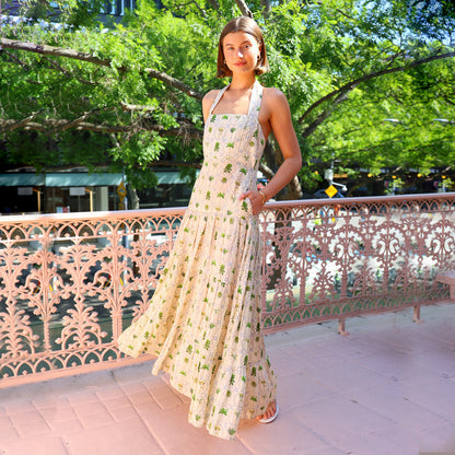 Sweet Printed Sleeveless Halter Dress Women Sexy Big Backless A line Dress