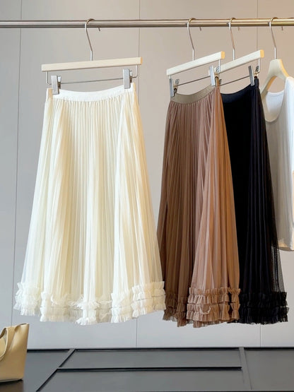 Tree Fungus like Lacework Skirt Women Summer High Waist Stitching A line Western Puffy Fairy Skirt