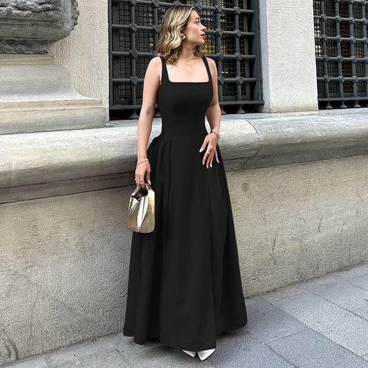 Women Clothing Summer Sexy Backless Zipper Slim Fit Waist Shoulder Strap Dress