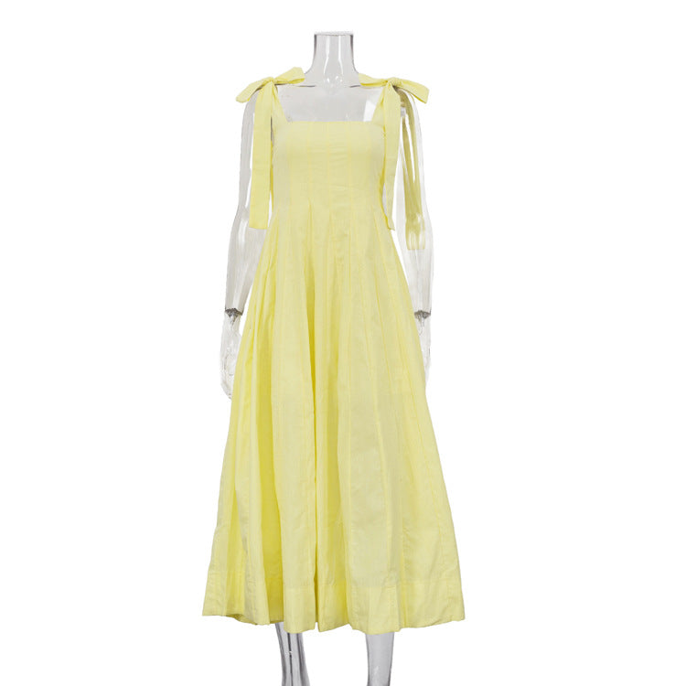 Women Clothing Suspenders Dress Summer Sleeveless Square Collar Vest Dress Casual Dress
