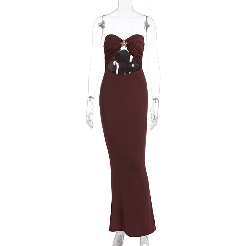 Summer Arrival Women Tube Top Hollow Out Cutout Slim Fit Backless Starfish Decorative Dress