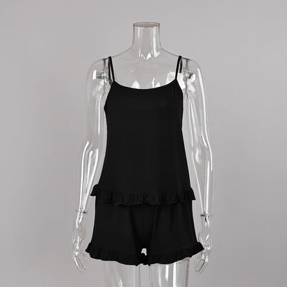 Knitted Modal Vest Top Wooden Ear Shorts Two Piece Soft Pajamas Home Wear