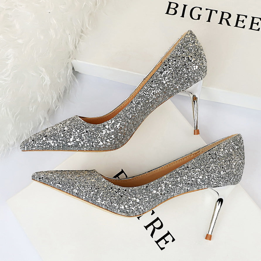 Sexy Nightclubs Thinner High Heels Women Shoes Stiletto Heel Sparkle Sequ Pumps