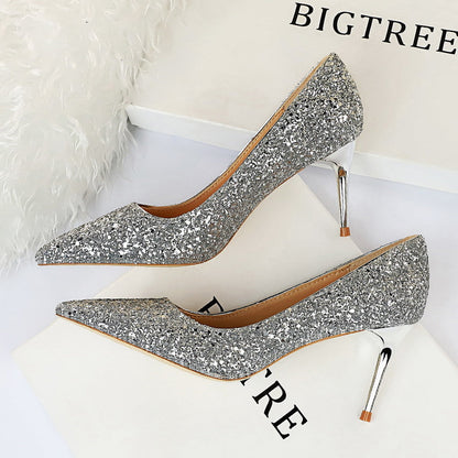 Sexy Nightclubs Thinner High Heels Women Shoes Stiletto Heel Sparkle Sequ Pumps