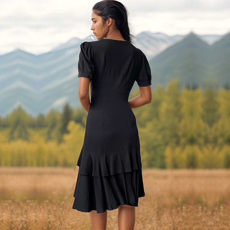Summer Women Clothing Solid Color Irregular Asymmetric Slim Fit Dress