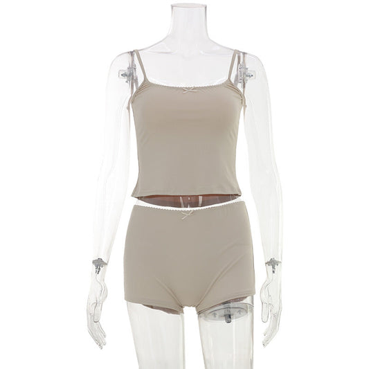 Summer Casual Cool Home Women Clothing Comfortable Soft Skin Strap Top Shorts Sexy Two Piece Sets