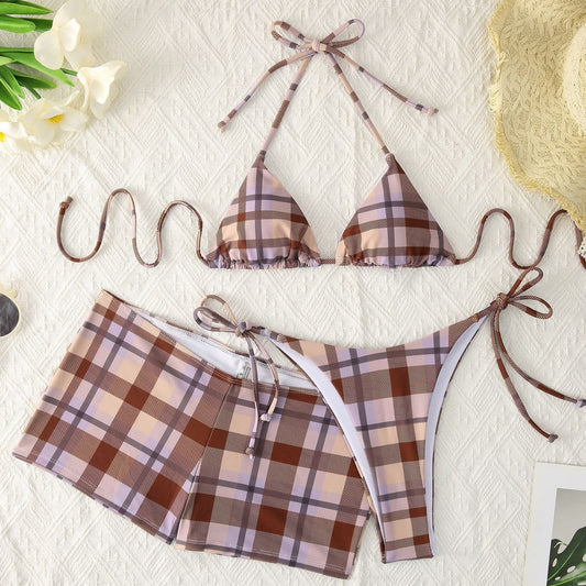 Halter Sexy Triangle Cup Bikini Shorts Three Piece Sets