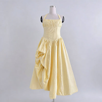Elegant Retro Halter Tube Top Maxi Dress Waist Slimming Three Dimensional Floral Dress Women