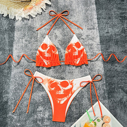 Printed Lace up Bikini Split Swimsuit Women Beach Spring Swimsuit Bikini