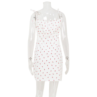 Summer Fresh Sweet Floral Strap Small High Waist Dress
