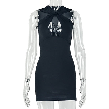 Solid Color Slim Fit Women V neck Summer Hip Dress Date Sleeveless Short Dress
