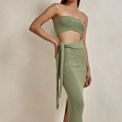 Dress Women Sexy Cutout Backless Tube Top Lace Up Knitted Dress Women