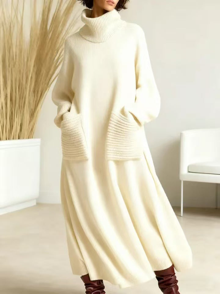 High Neck Woolen Dress Loose Woolen Coat