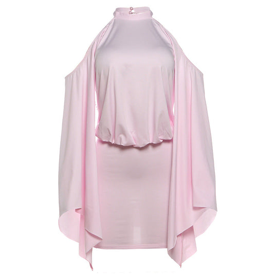 Summer Women Clothes Flared Sleeves Sexy Chain Decoration Backless Slim Fit Sheath Dress Women