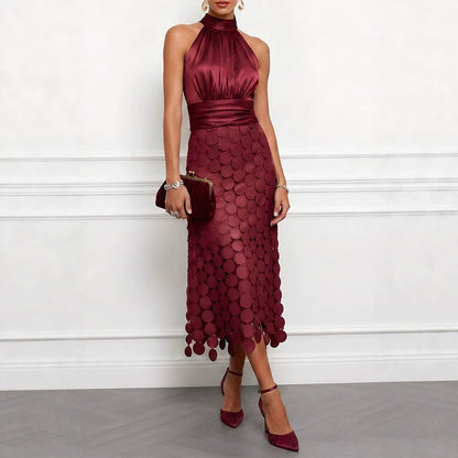Spring Summer Satin Stitching Sleeveless Dress Vacation Casual Dress