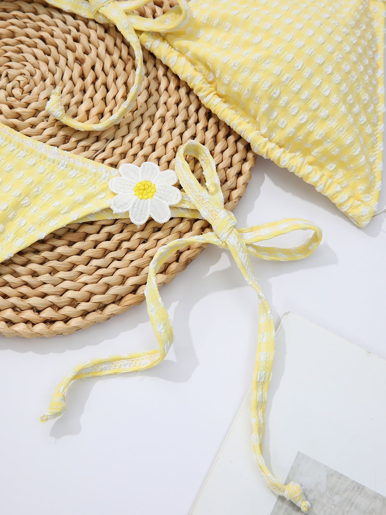 Fresh Yellow Plaid Daisy Split Bikini Swimsuit