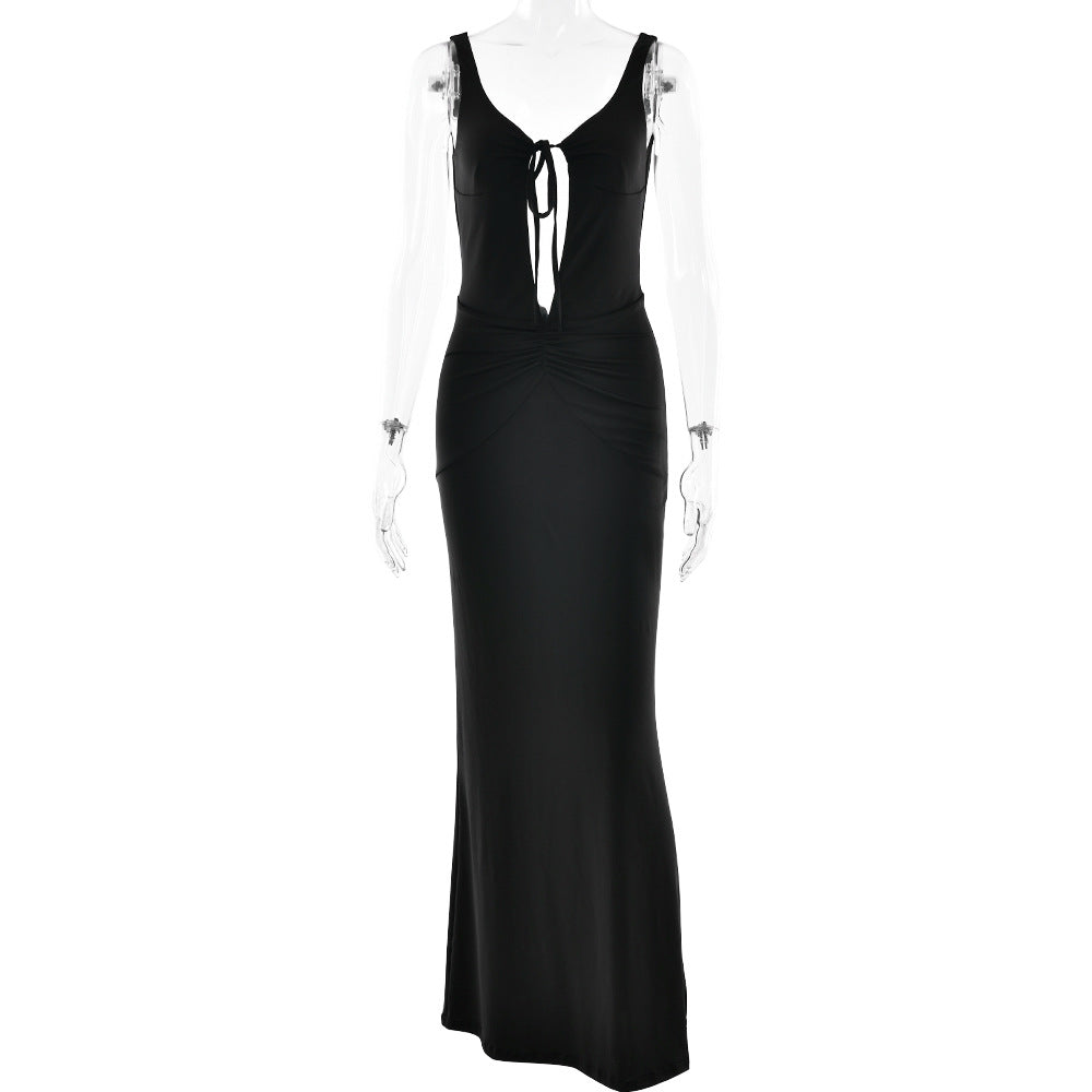 Summer Arrival Strap Dress Women Sexy Backless Hollow Out Cutout Pleated Dress