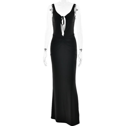 Summer Arrival Strap Dress Women Sexy Backless Hollow Out Cutout Pleated Dress