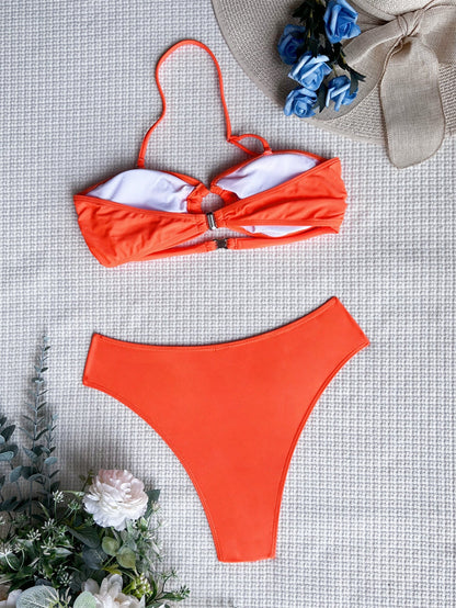 Bikini Halter Swimsuit Sexy Swimsuit Women Backless Swimsuit Solid Color Bikini