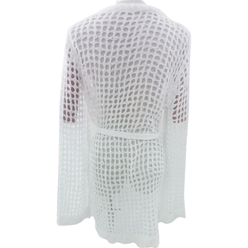 Spring Summer Hollow Out Cutout Beach Holiday Knitted Blouse Crocheted Chiffon Shirt Beach