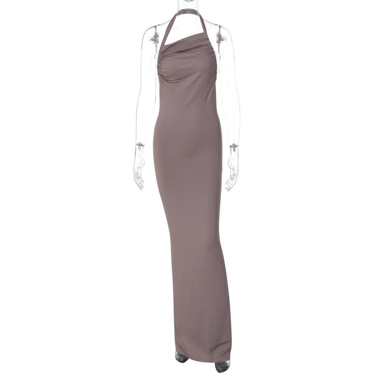 Slim Fit Maxi Dress Summer Solid Color Halter Pleated Sexy Backless Dress