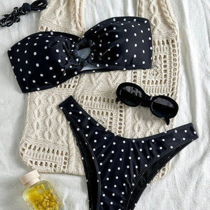Bandeau Print Split Swimsuit Women Summer Beach Bikini Set