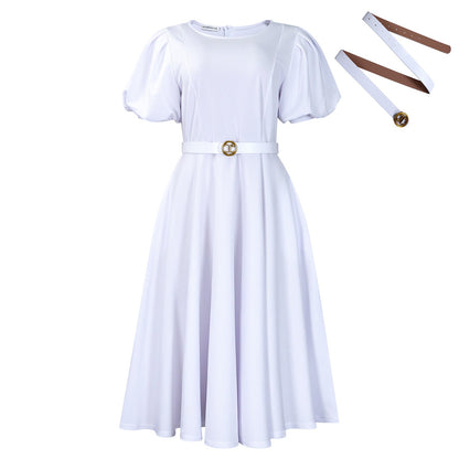 Women Clothing round Neck Puff Sleeve High Waist Dress