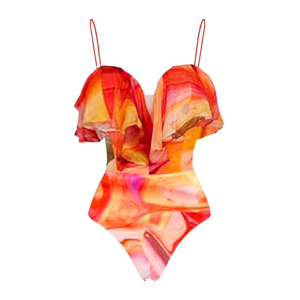 Swimsuit Ruffled One Piece Swimsuit Beach Vacation Women Average Size Order