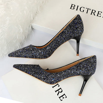 Sexy Nightclubs Thinner High Heels Women Shoes Stiletto Heel Sparkle Sequ Pumps