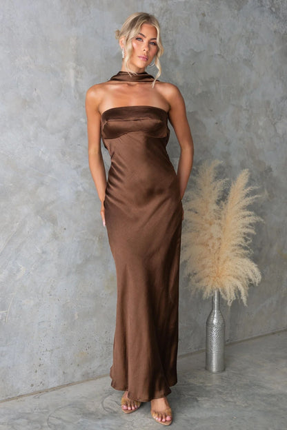 Summer Women Clothing Sexy Halter Satin Mercerized Maxi Dress