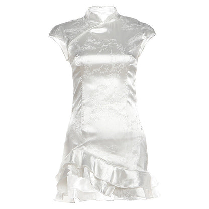 Summer Women Clothing Trendy Wild Short Flounced Hemline Slim Fit Dress