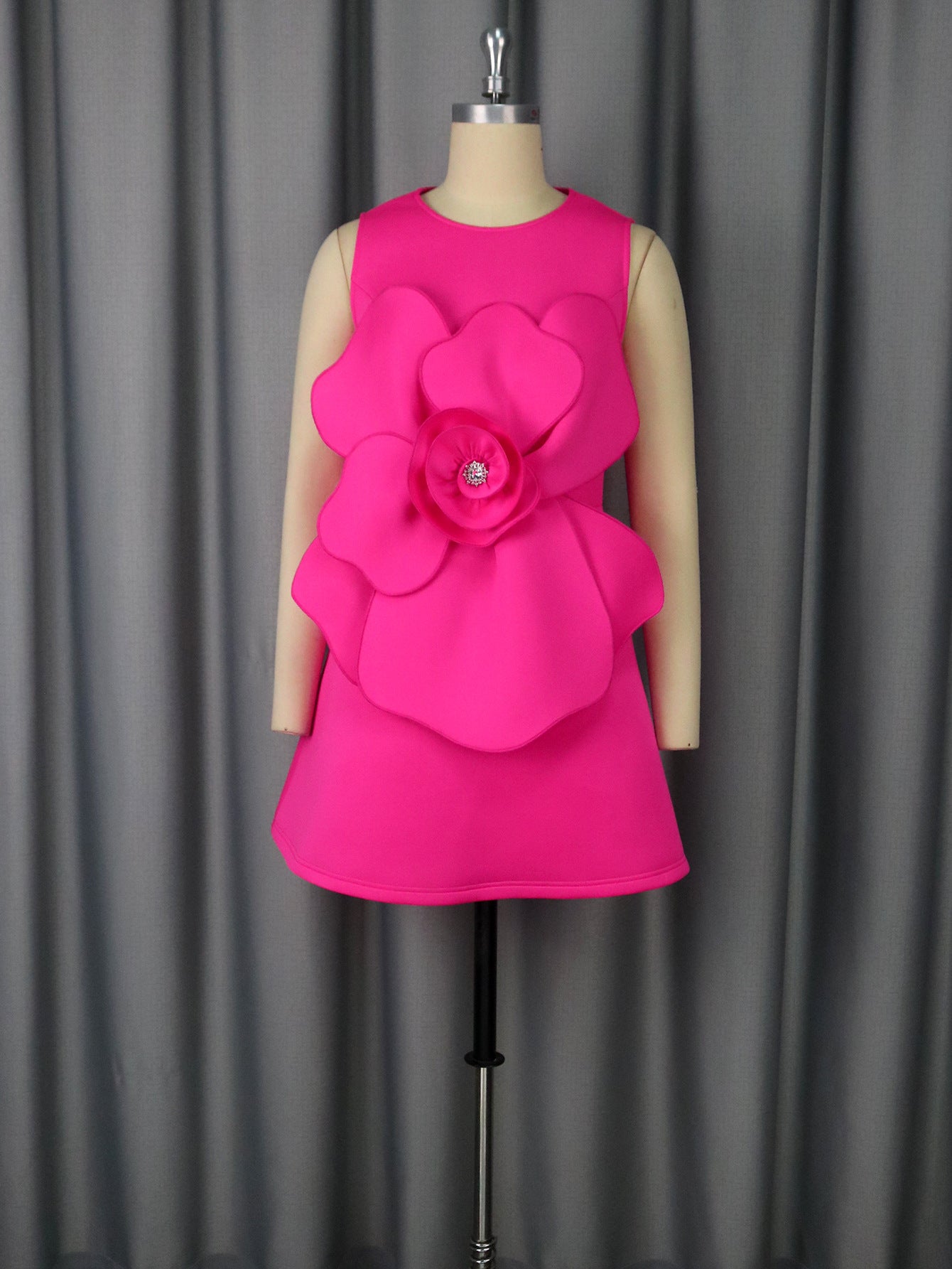 Crew Neck Sleeveless Dress Three Dimensional Floral a Swing Slim Fit Socialite Party Evening Dress