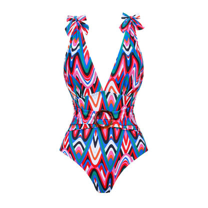 Spring Sexy Swimsuit Women Conservative Printed Swimsuit Wrap Skirt Set