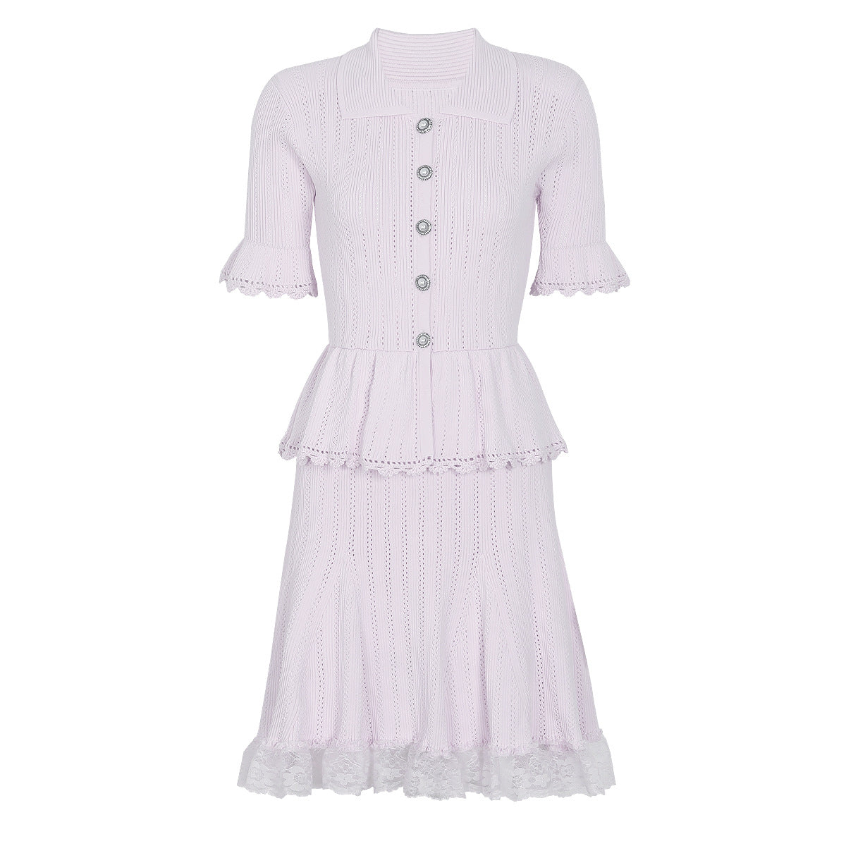 Summer Celebrity Internet Slim Fitting Slimming Fashionable Short Sleeve Collared Lace Dress