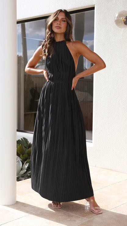 Summer Fresh off Shoulder Halter Lace up Personality Backless Maxi Dress