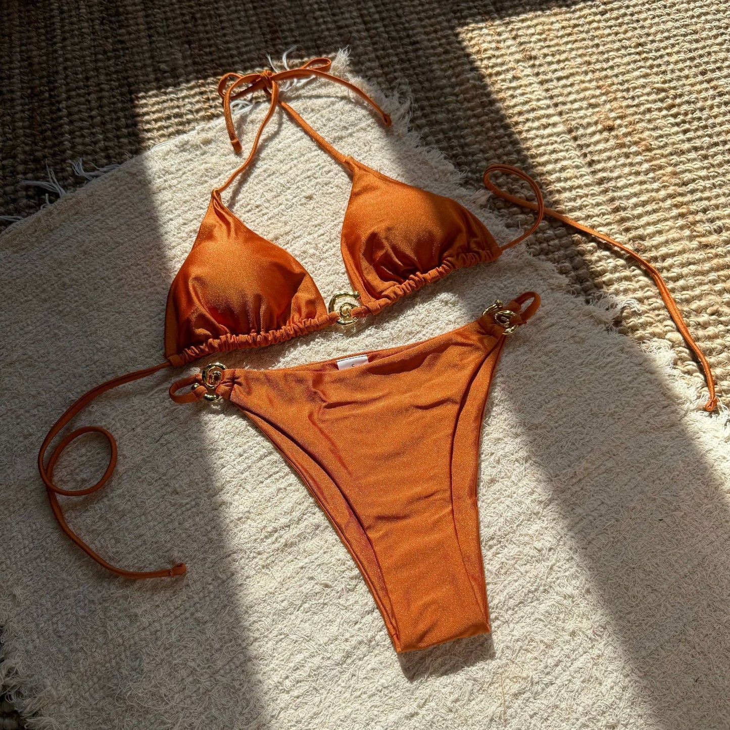 Sexy Nylon Light Metal Ring Lace up Backless Split Swimsuit Bikini