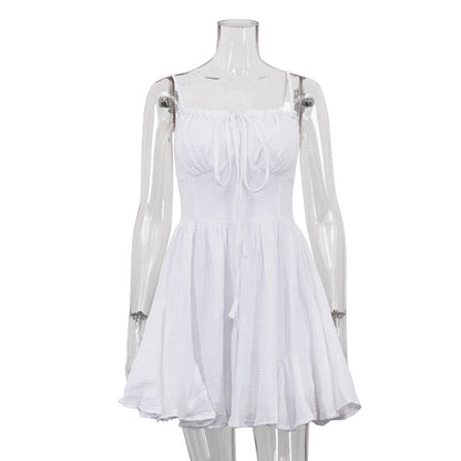 Cotton Champray Lace up Sexy Tube Top Suspender White Words Dress Women