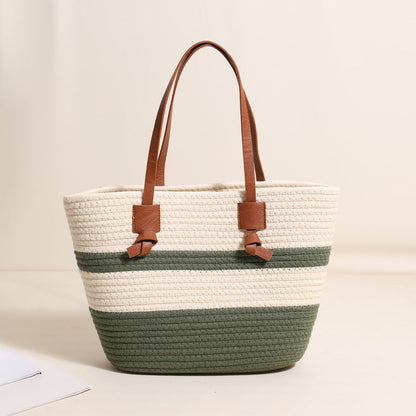 One Shoulder Cotton Thread Woven Bag Large Capacity Tote Straw Bag Vacation Beach Women Bag