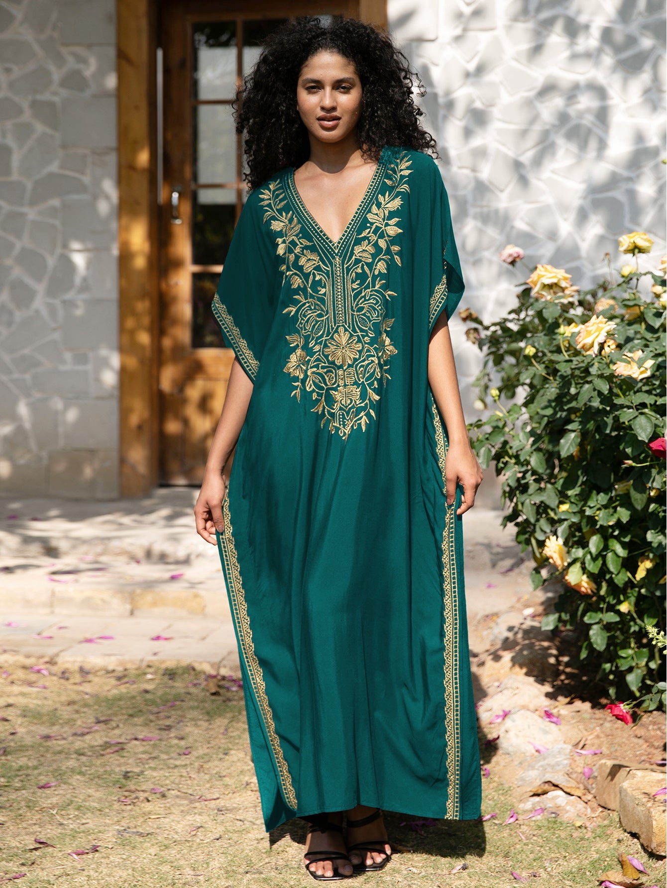 Embroidered Holiday Maxi Dress Seaside Beach Cover up Casual Dress Beach Cover Up Women