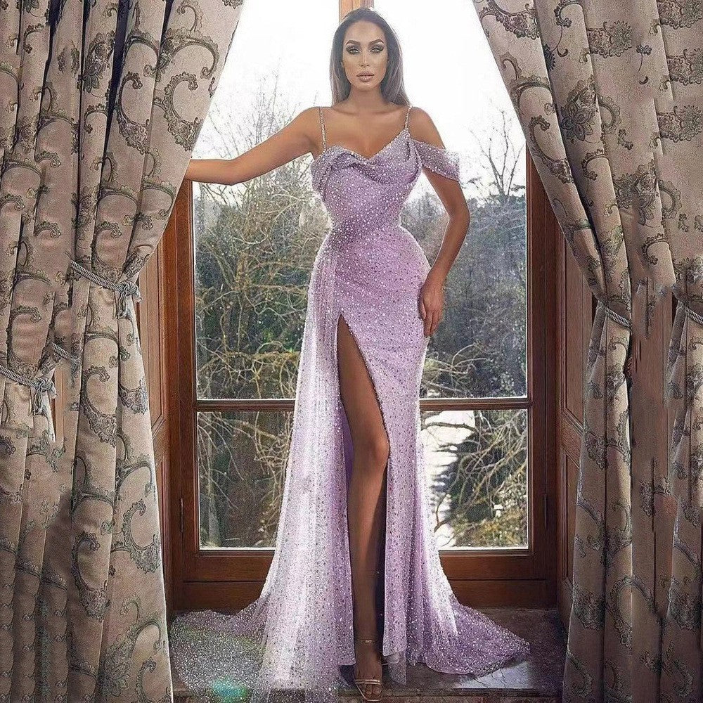Arrival Women Clothing Dress Cami Dress Split Sequined Irregular Asymmetric Evening Dress
