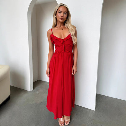 Spring Summer Suspender Ruffled Dress Casual Loose Vacation Dress Women